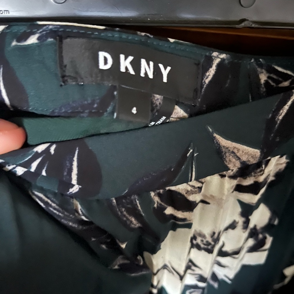 DKNY Forest Green and Cream Floral Dress